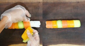 Adding Topping To Rainbow Roll